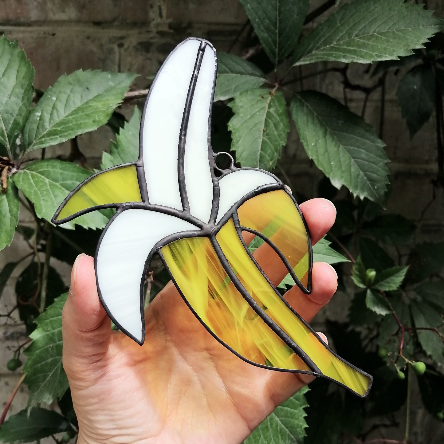 Yellow Half Peeled Banana Stained Glass Suncatcher