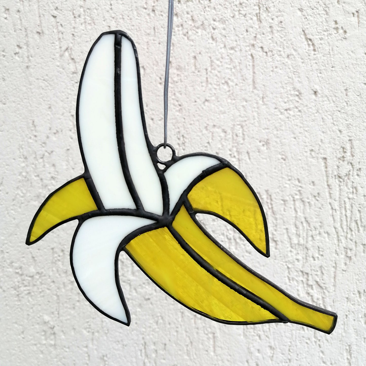 Yellow Half Peeled Banana Stained Glass Suncatcher