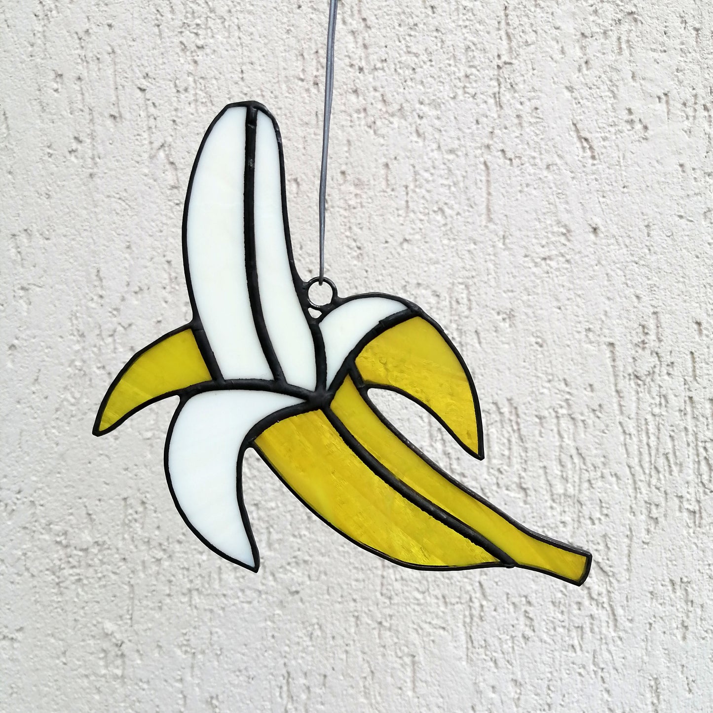 Yellow Half Peeled Banana Stained Glass Suncatcher