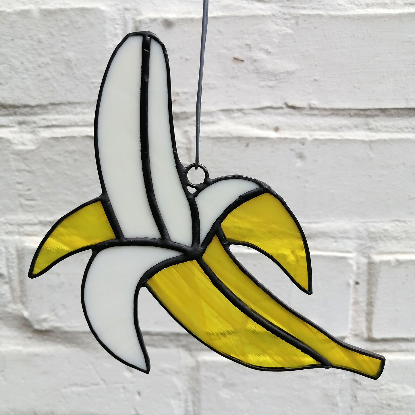 Yellow Half Peeled Banana Stained Glass Suncatcher