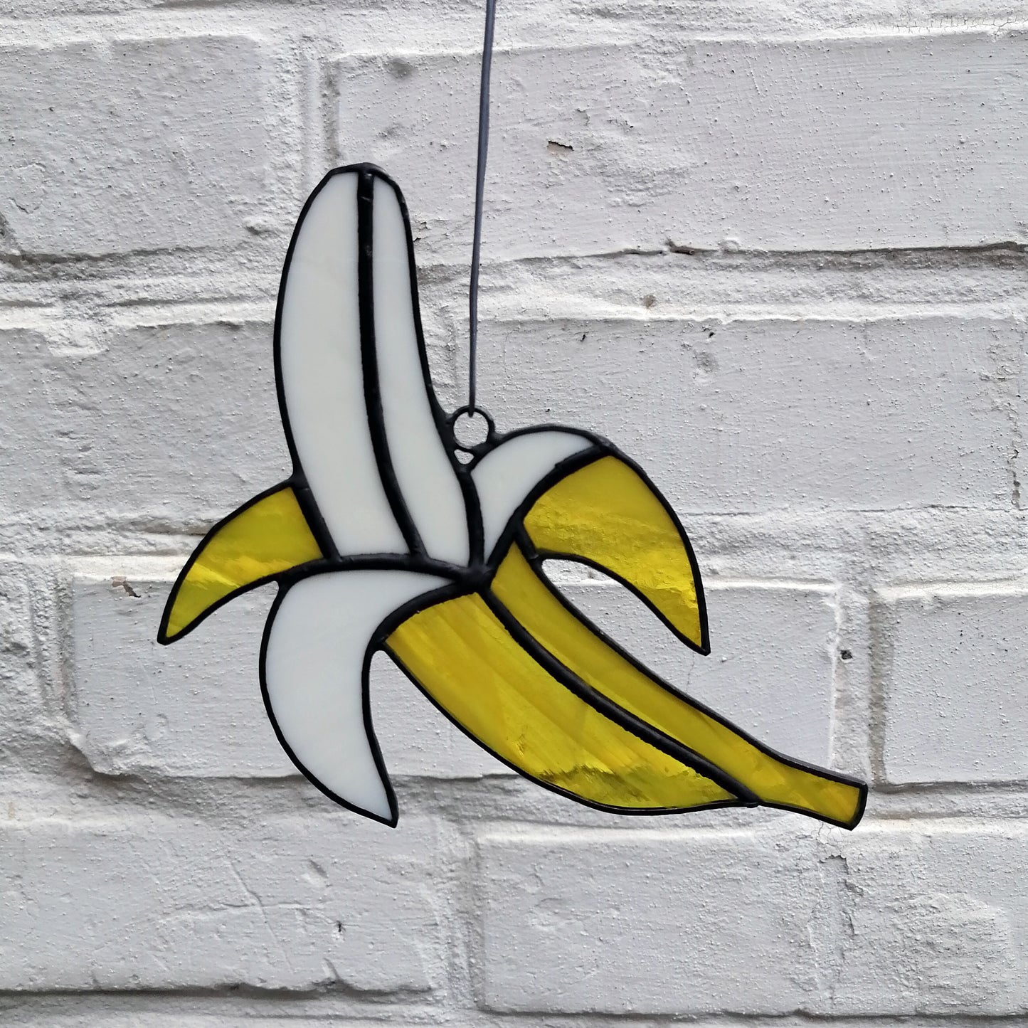 Yellow Half Peeled Banana Stained Glass Suncatcher