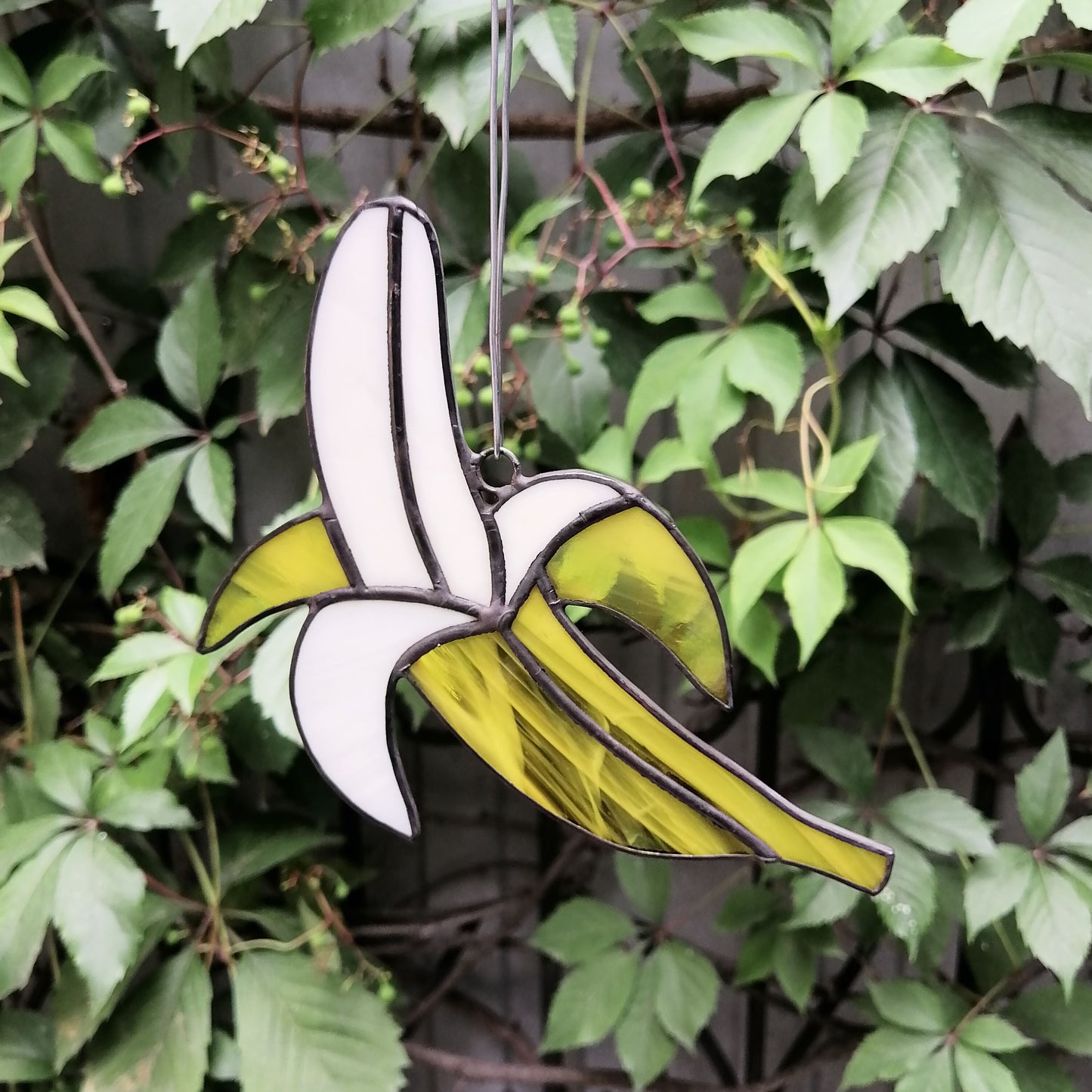 Yellow Half Peeled Banana Stained Glass Suncatcher