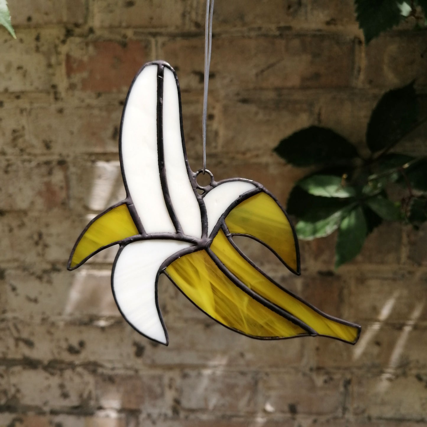 Yellow Half Peeled Banana Stained Glass Suncatcher