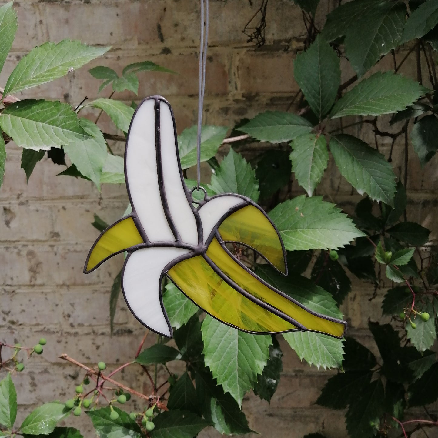 Yellow Half Peeled Banana Stained Glass Suncatcher