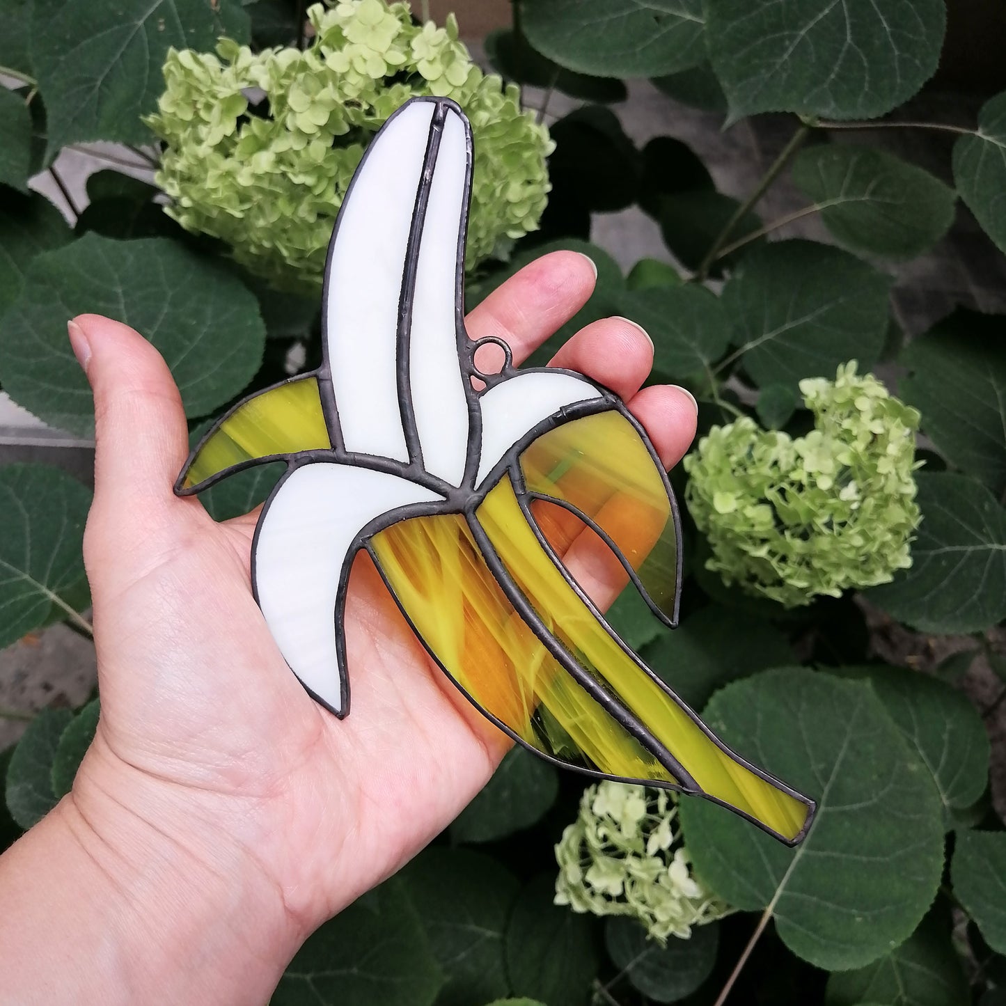 Yellow Half Peeled Banana Stained Glass Suncatcher