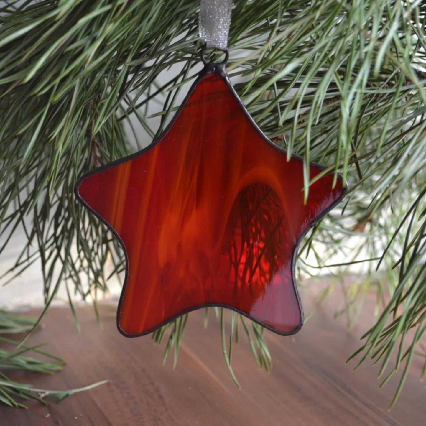 Set of 3 Stained Glass Christmas Ornaments Stocking, Mitten and Red Star