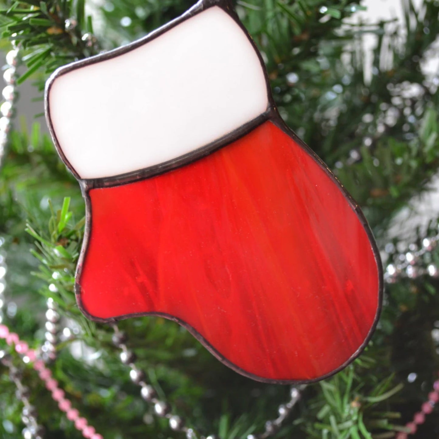 Set of 3 Stained Glass Christmas Ornaments Stocking, Mitten and Red Star