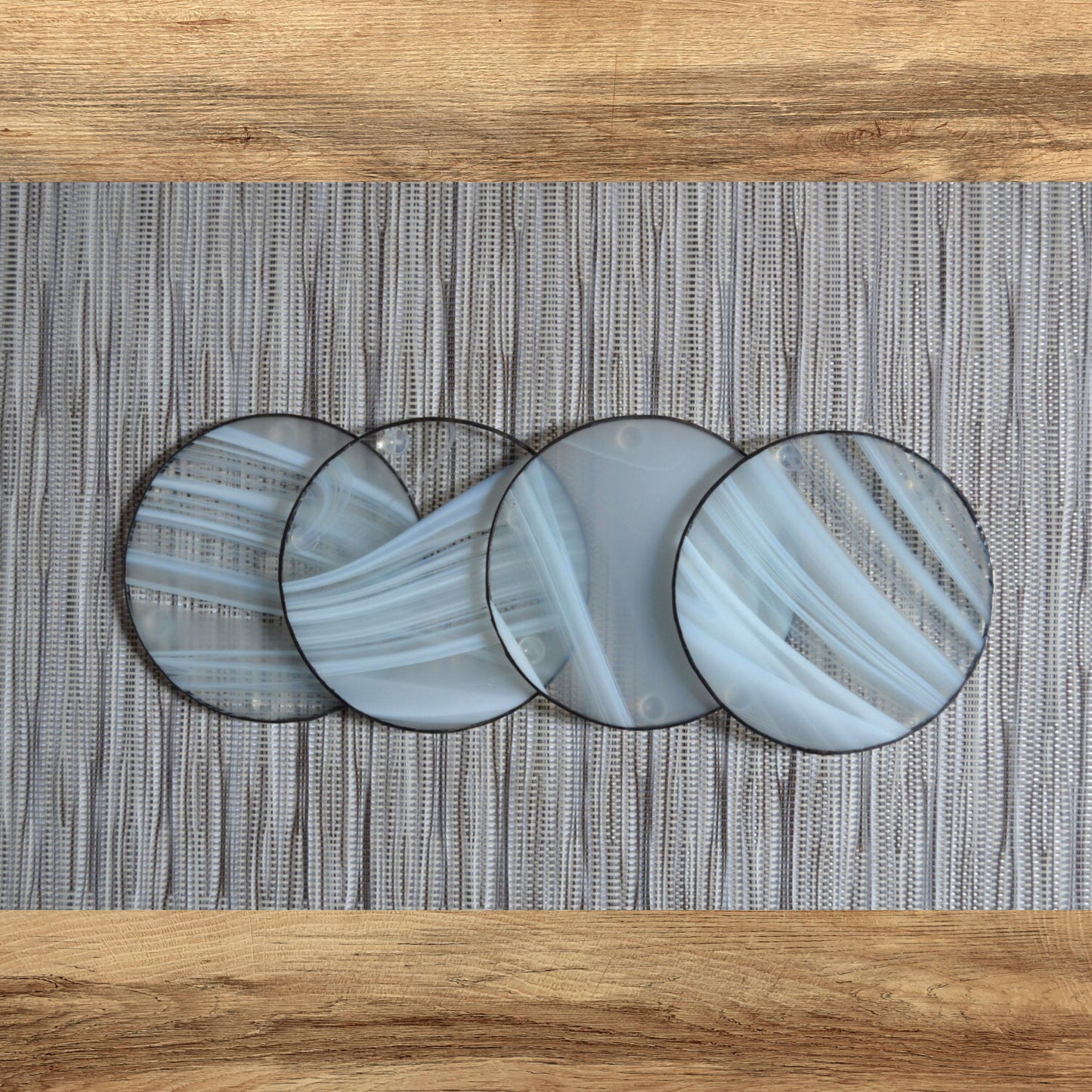 Minimalist Round Stained Glass Coasters Set of 4 White Clear