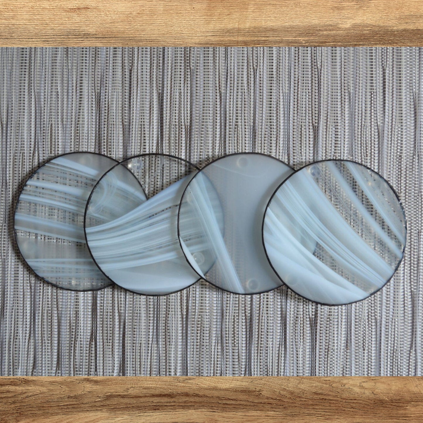 Minimalist Round Stained Glass Coasters Set of 4 White Clear