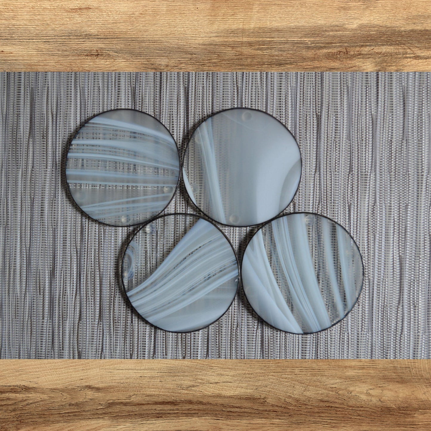 Minimalist Round Stained Glass Coasters Set of 4 White Clear