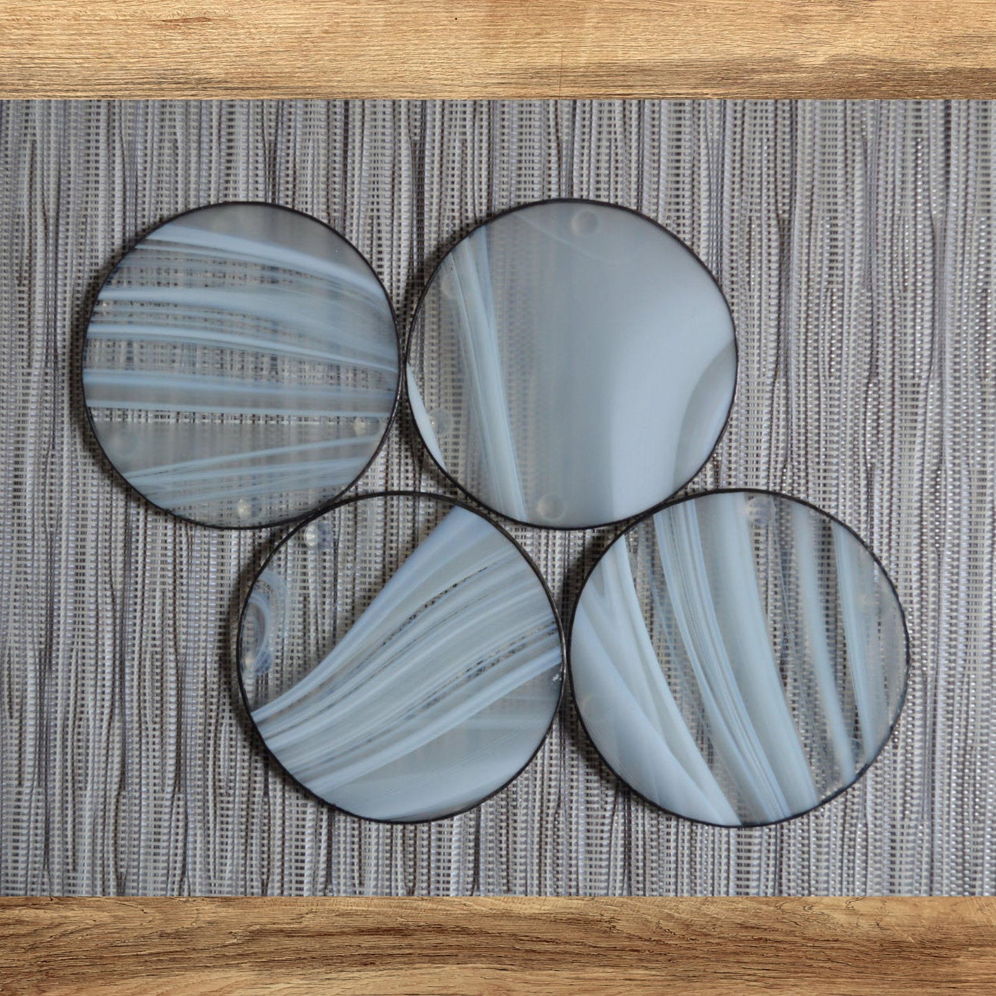 Minimalist Round Stained Glass Coasters Set of 4 White Clear