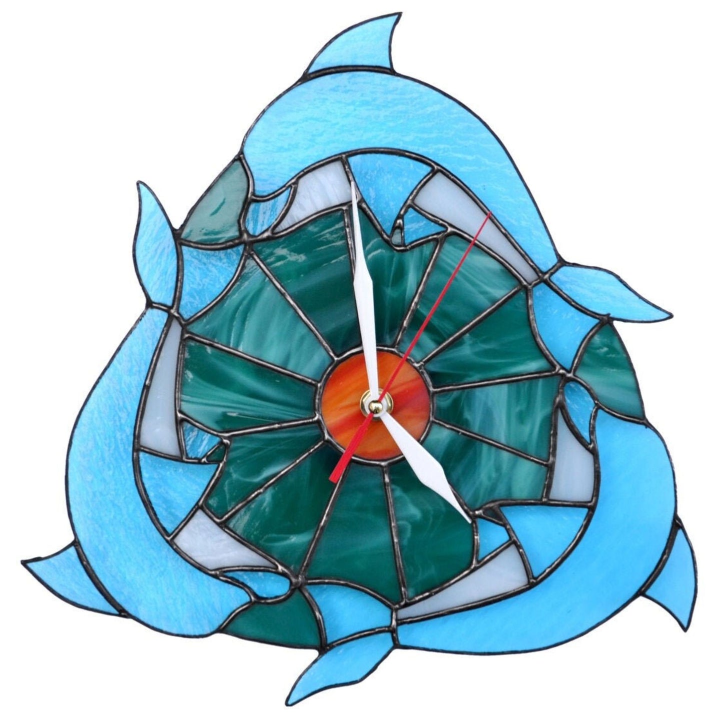 Stained Glass Dolphins Wall Clock 10 Inch