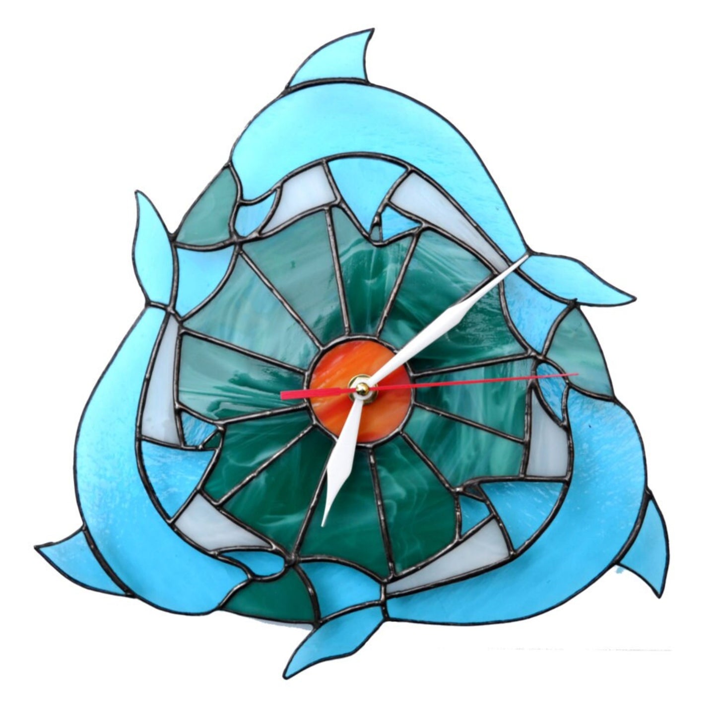 Stained Glass Dolphins Wall Clock 10 Inch