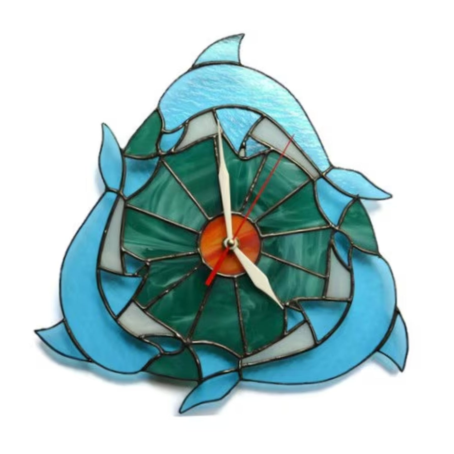 Stained Glass Dolphins Wall Clock 10 Inch