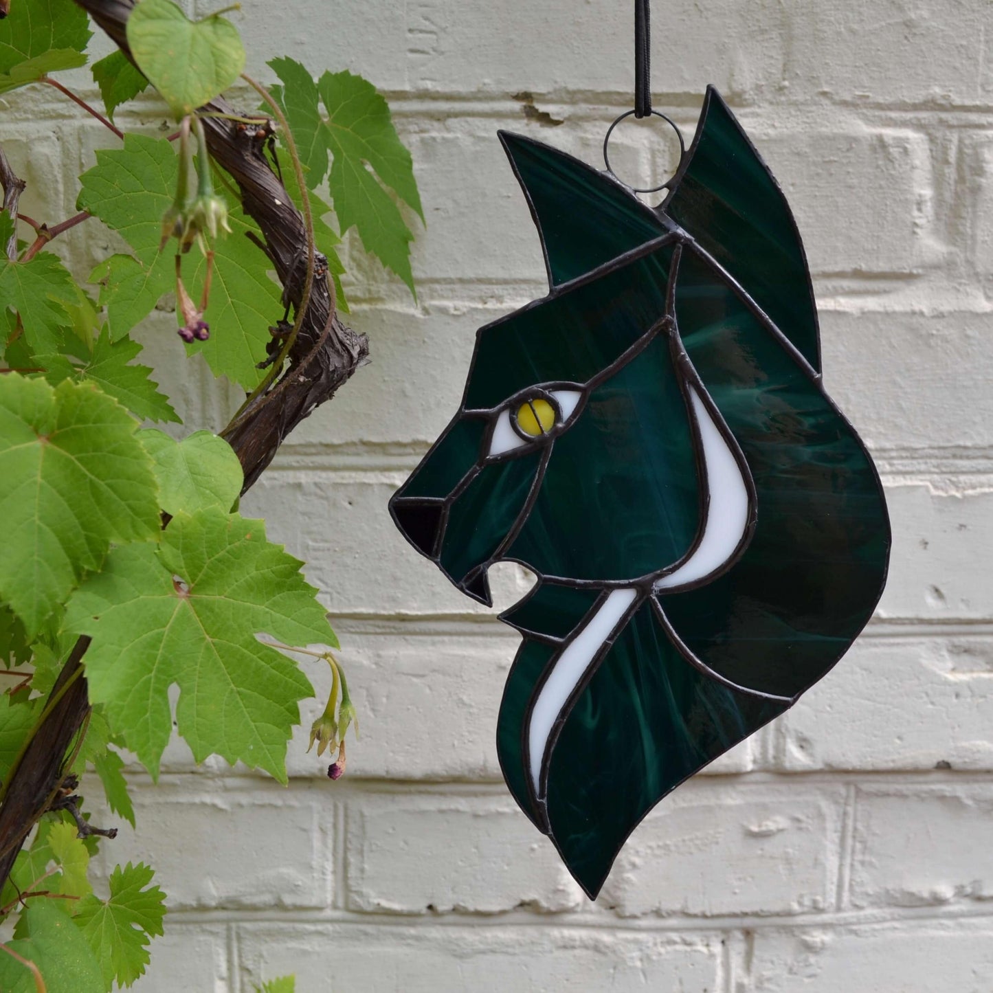 Scary Gothic Witchy Cat Stained Glass Suncatcher