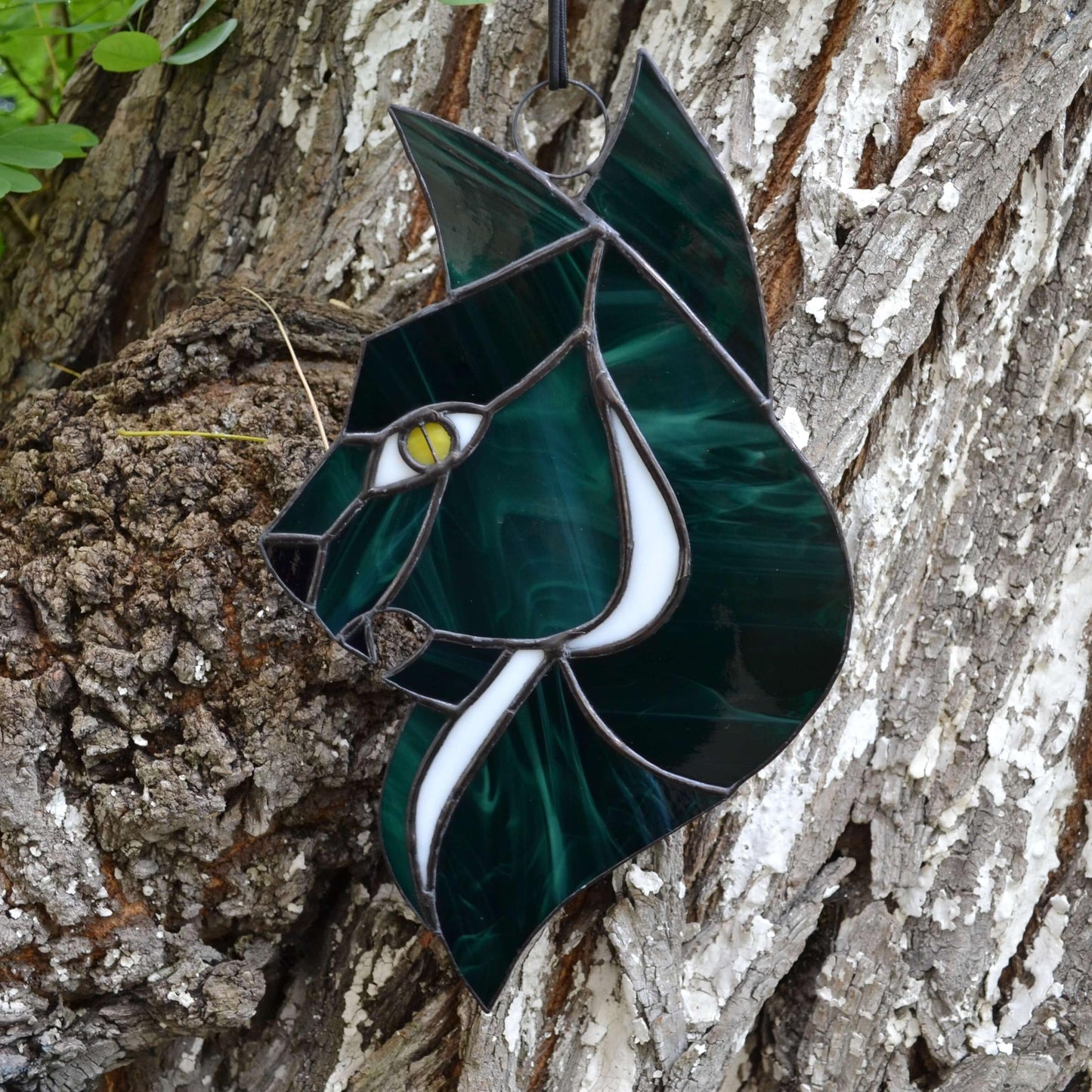 Scary Gothic Witchy Cat Stained Glass Suncatcher