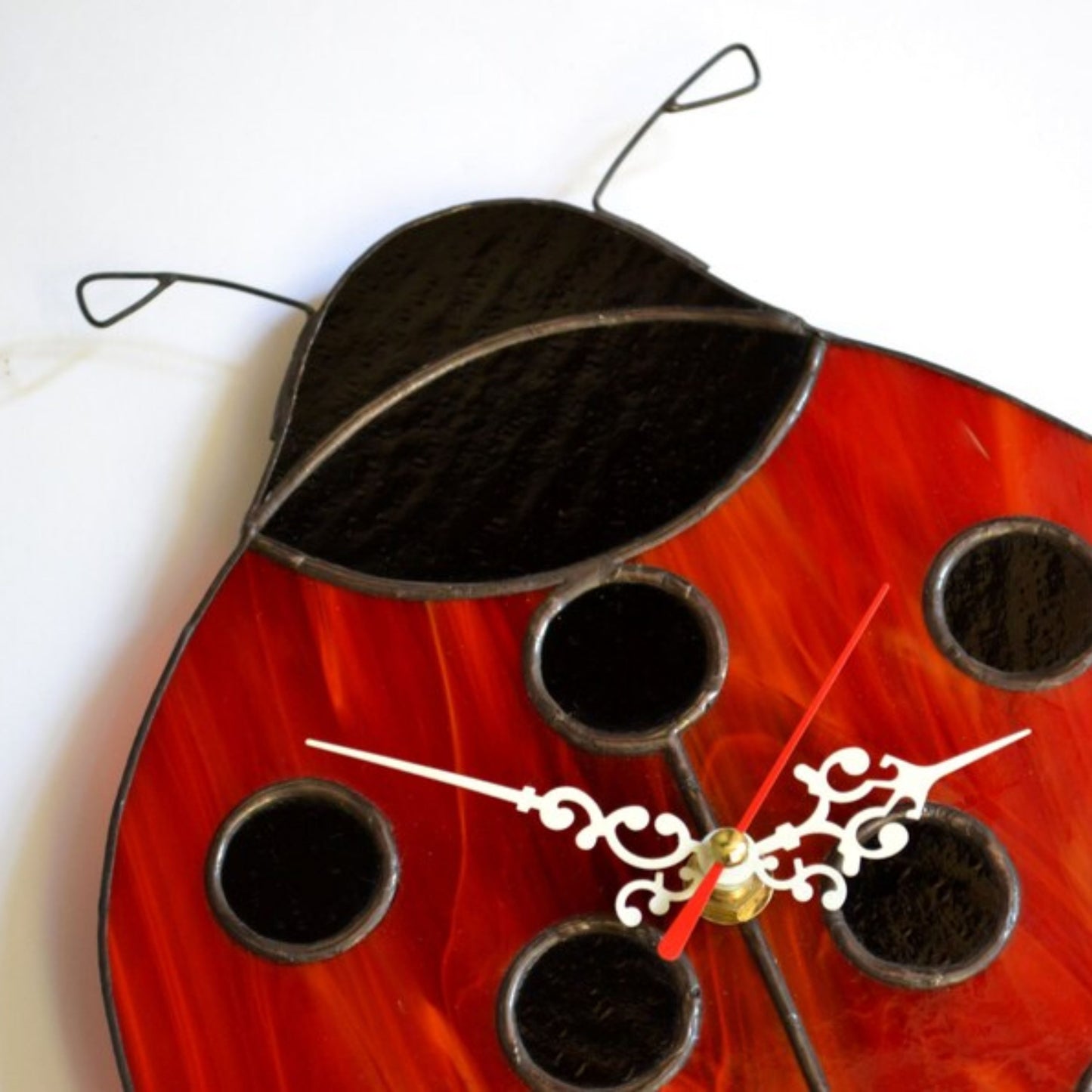 Stained Glass Ladybug Wall Clock 10 Inch