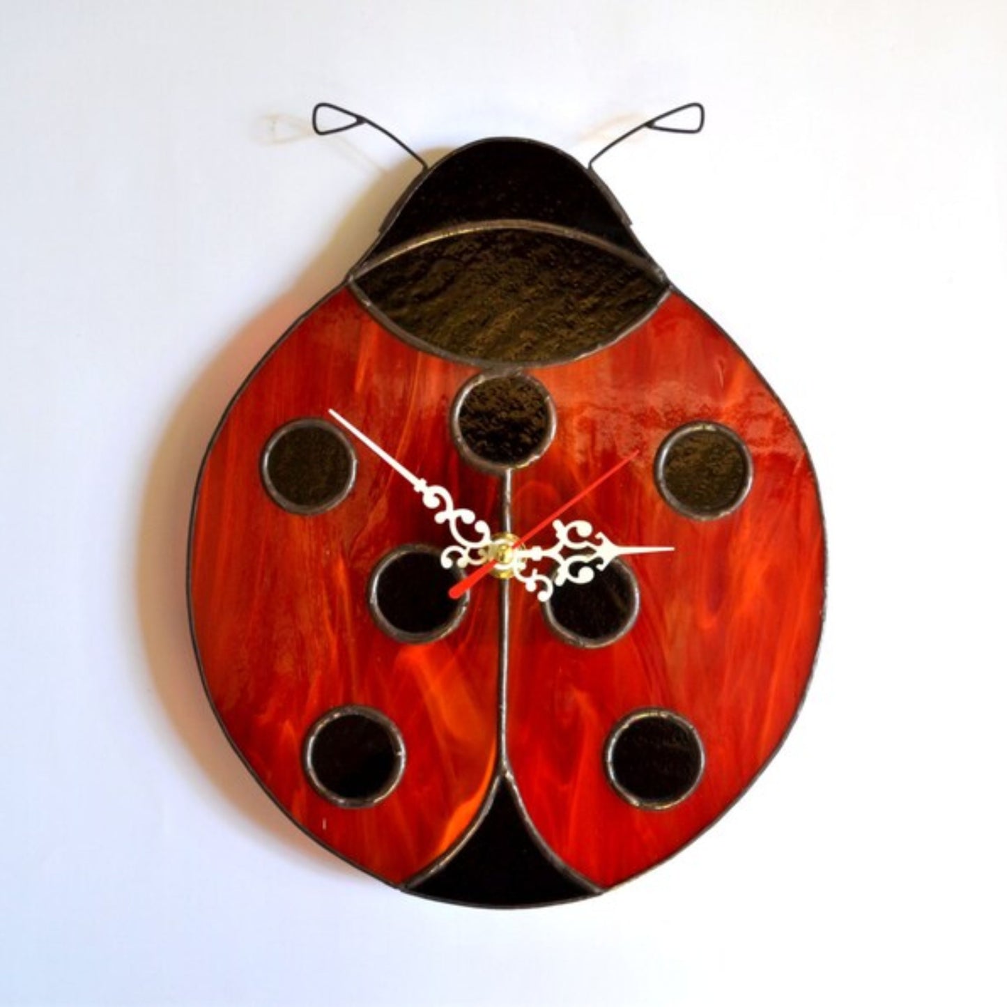 Stained Glass Ladybug Wall Clock 10 Inch