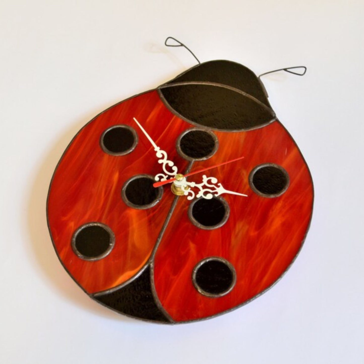 Stained Glass Ladybug Wall Clock 10 Inch