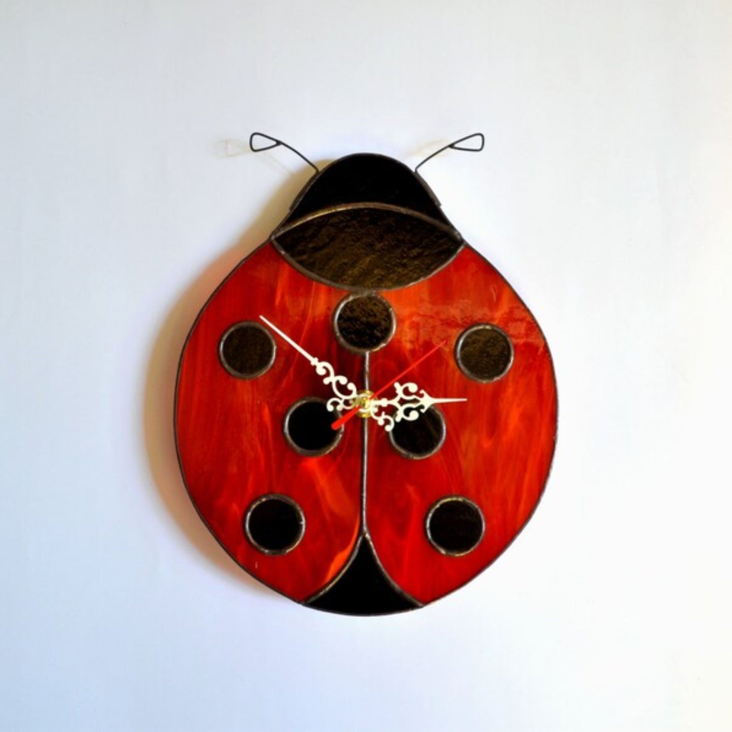 Stained Glass Ladybug Wall Clock 10 Inch