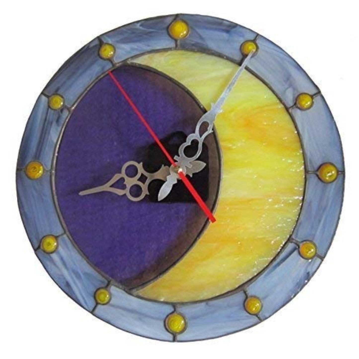 Stained Glass Half Moon Wall Clock 12 Inch