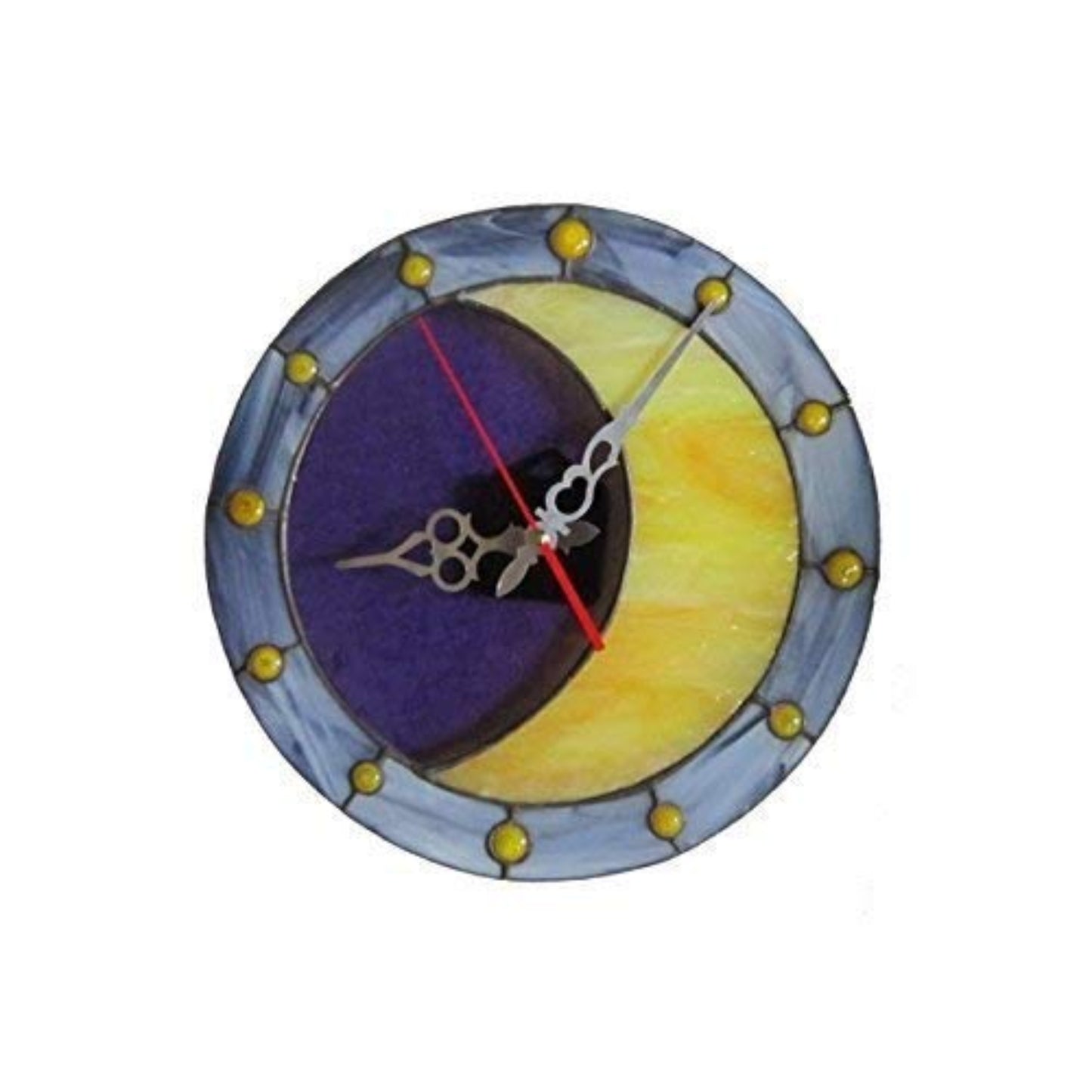 Stained Glass Half Moon Wall Clock 12 Inch