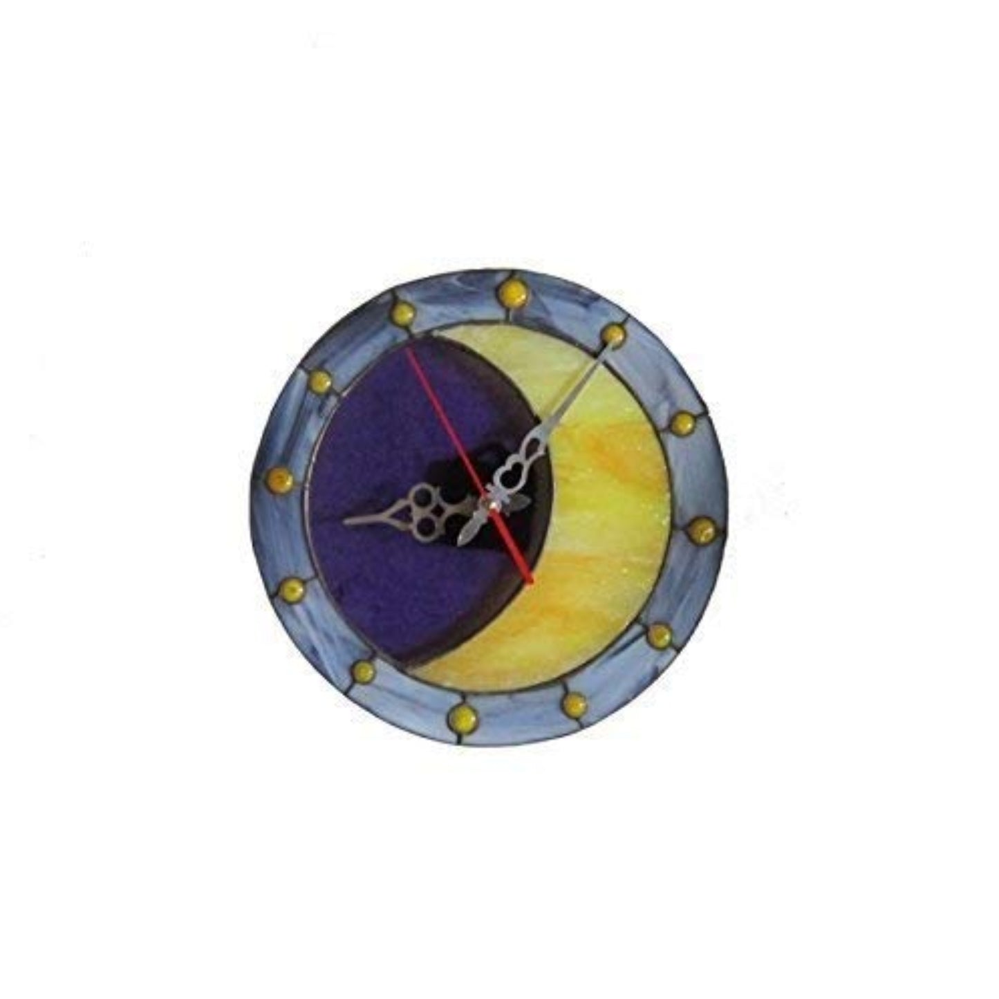 Stained Glass Half Moon Wall Clock 12 Inch