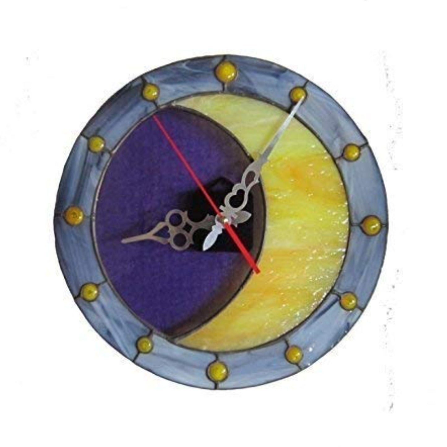 Stained Glass Half Moon Wall Clock 12 Inch