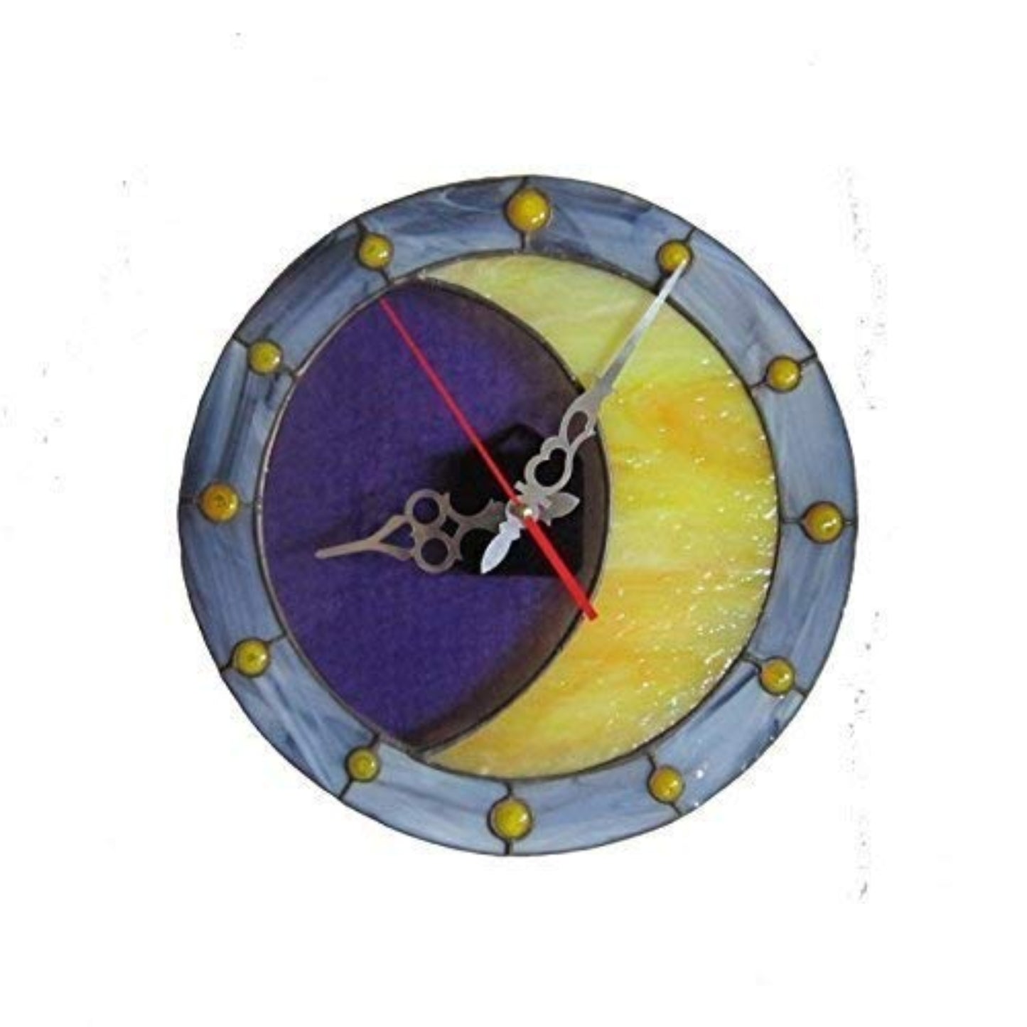 Stained Glass Half Moon Wall Clock 12 Inch