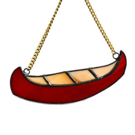 Red Canoe Stained Glass Suncatcher