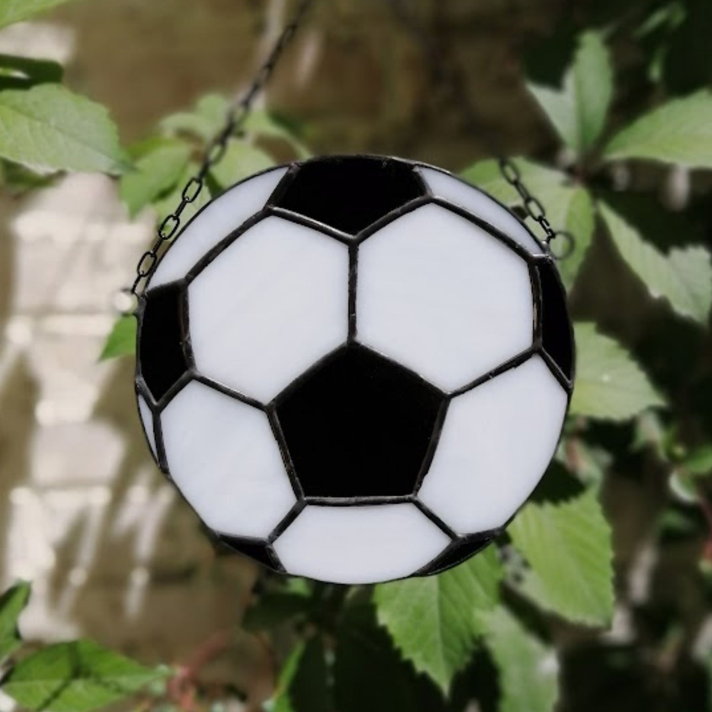 Black and White Soccer Ball Stained Glass Suncatcher