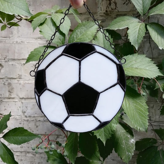 Black and White Soccer Ball Stained Glass Suncatcher