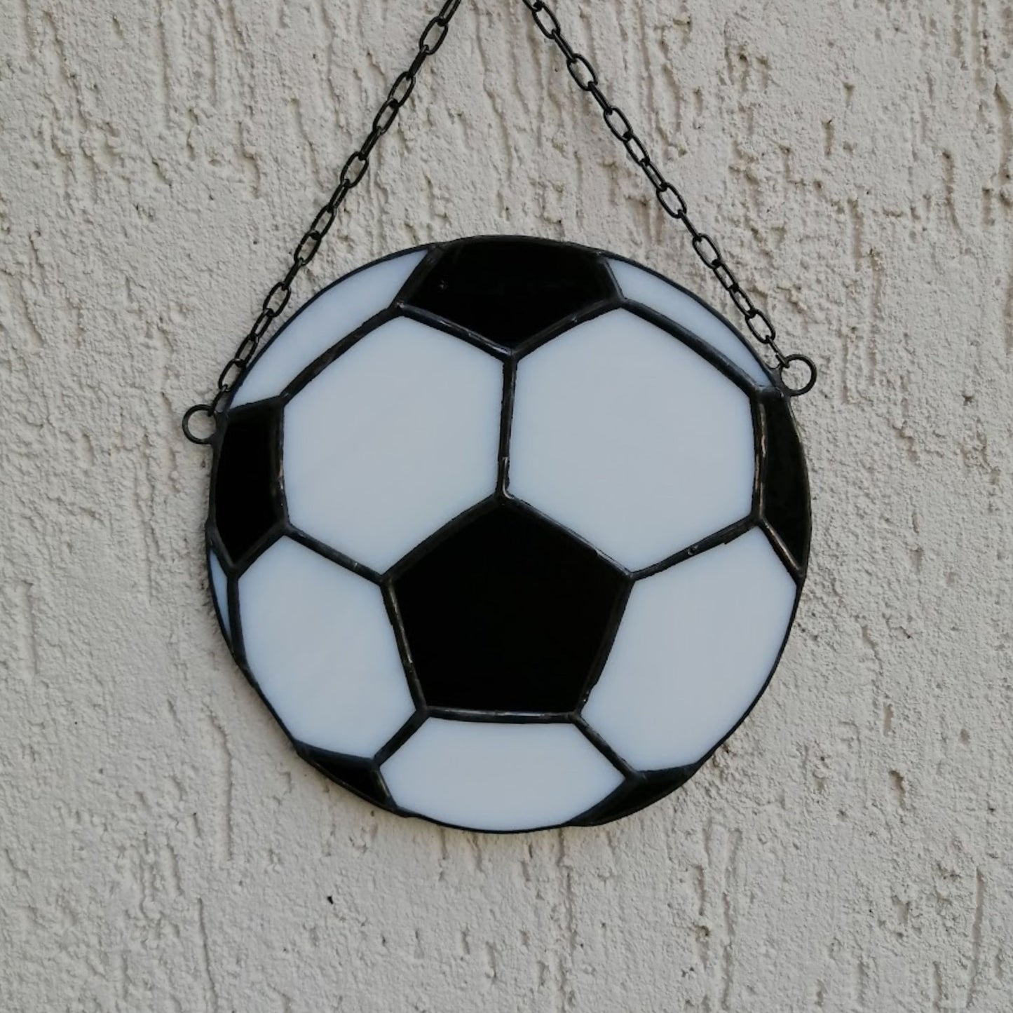 Black and White Soccer Ball Stained Glass Suncatcher