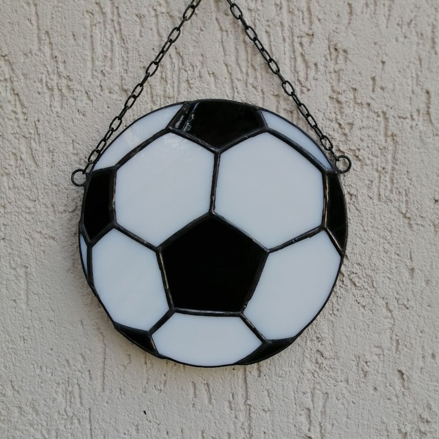 Black and White Soccer Ball Stained Glass Suncatcher