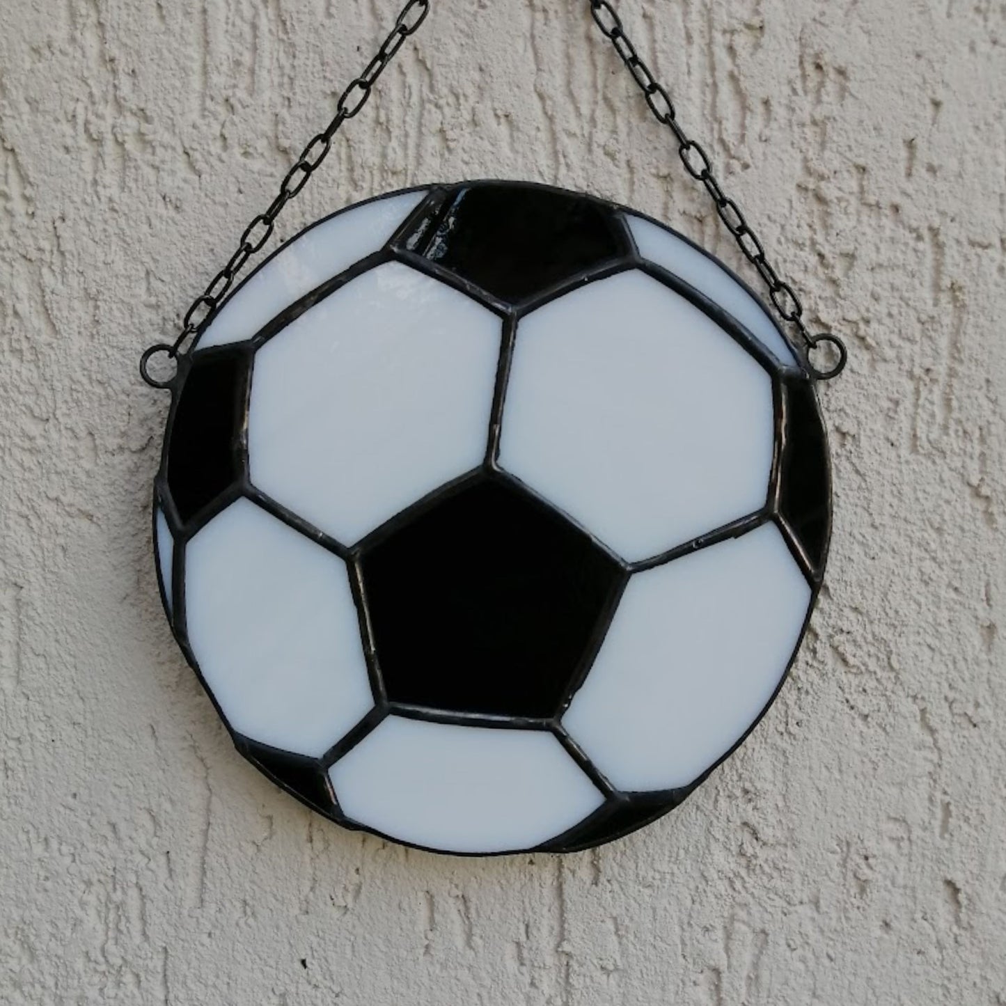 Black and White Soccer Ball Stained Glass Suncatcher