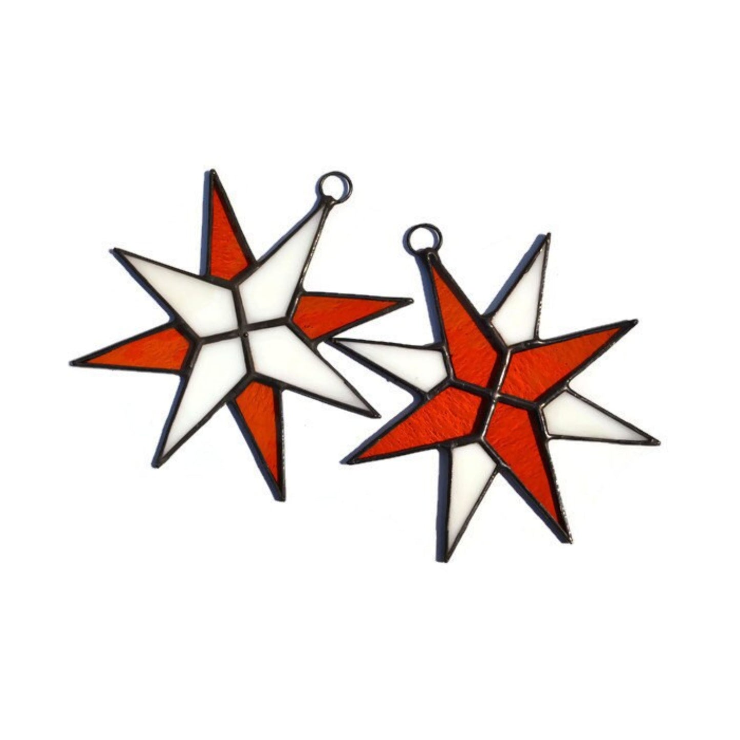 Christmas Star Stained Glass Ornaments Set of 2 Orange White