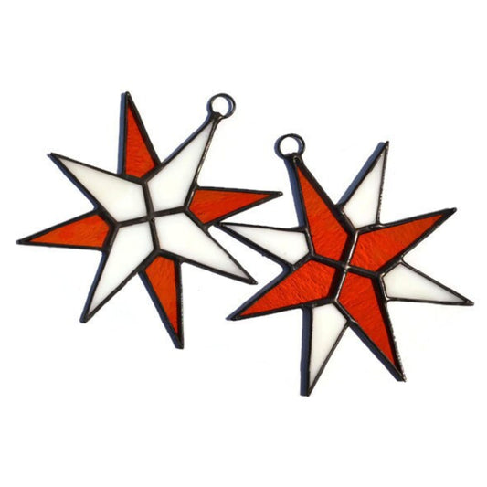 Christmas Star Stained Glass Ornaments Set of 2 Orange White