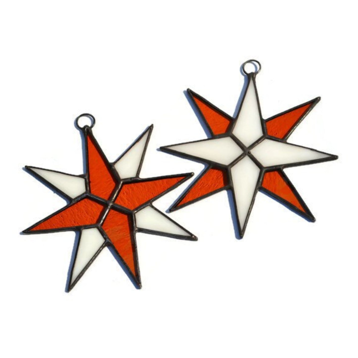 Christmas Star Stained Glass Ornaments Set of 2 Orange White