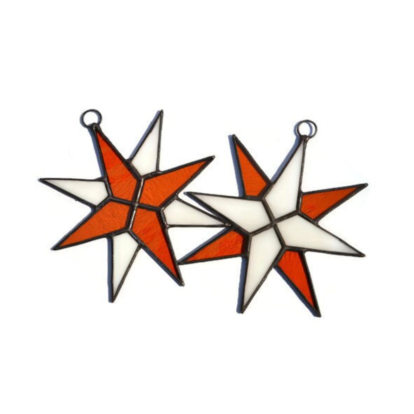 Christmas Star Stained Glass Ornaments Set of 2 Orange White