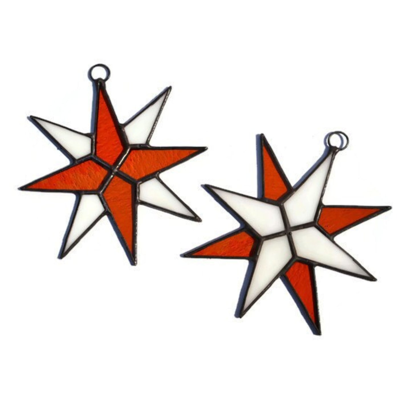 Christmas Star Stained Glass Ornaments Set of 2 Orange White