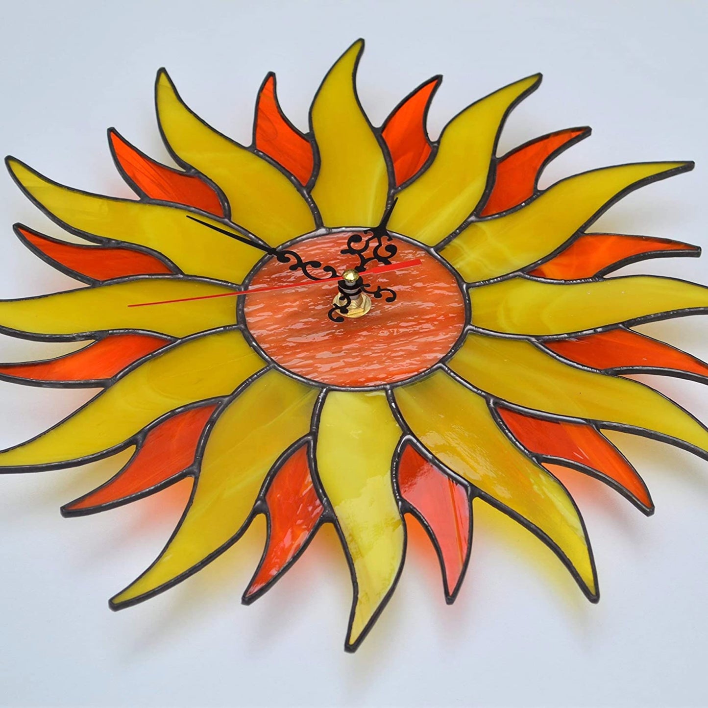 Boho Stained Glass Sun Wall Clock 12 Inch