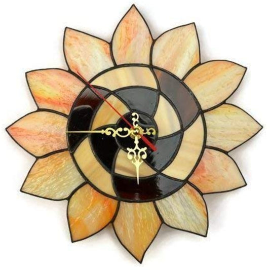 Stained Glass Sunflower Wall Clock 10 Inch