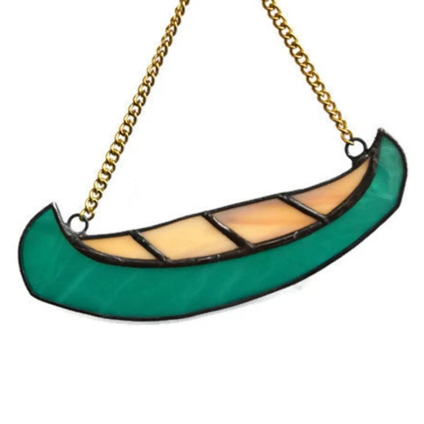 Teal Green Canoe Stained Glass Suncatcher