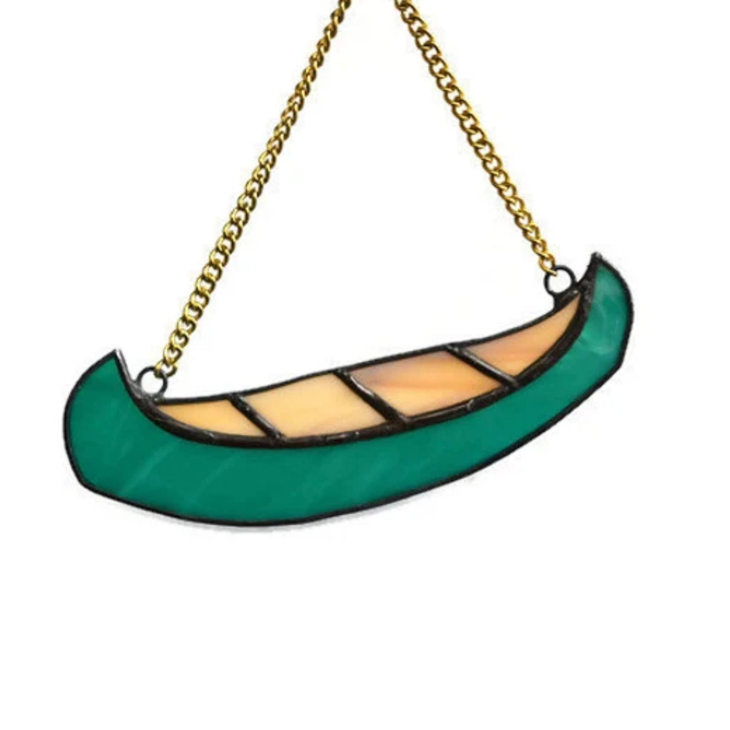 Teal Green Canoe Stained Glass Suncatcher