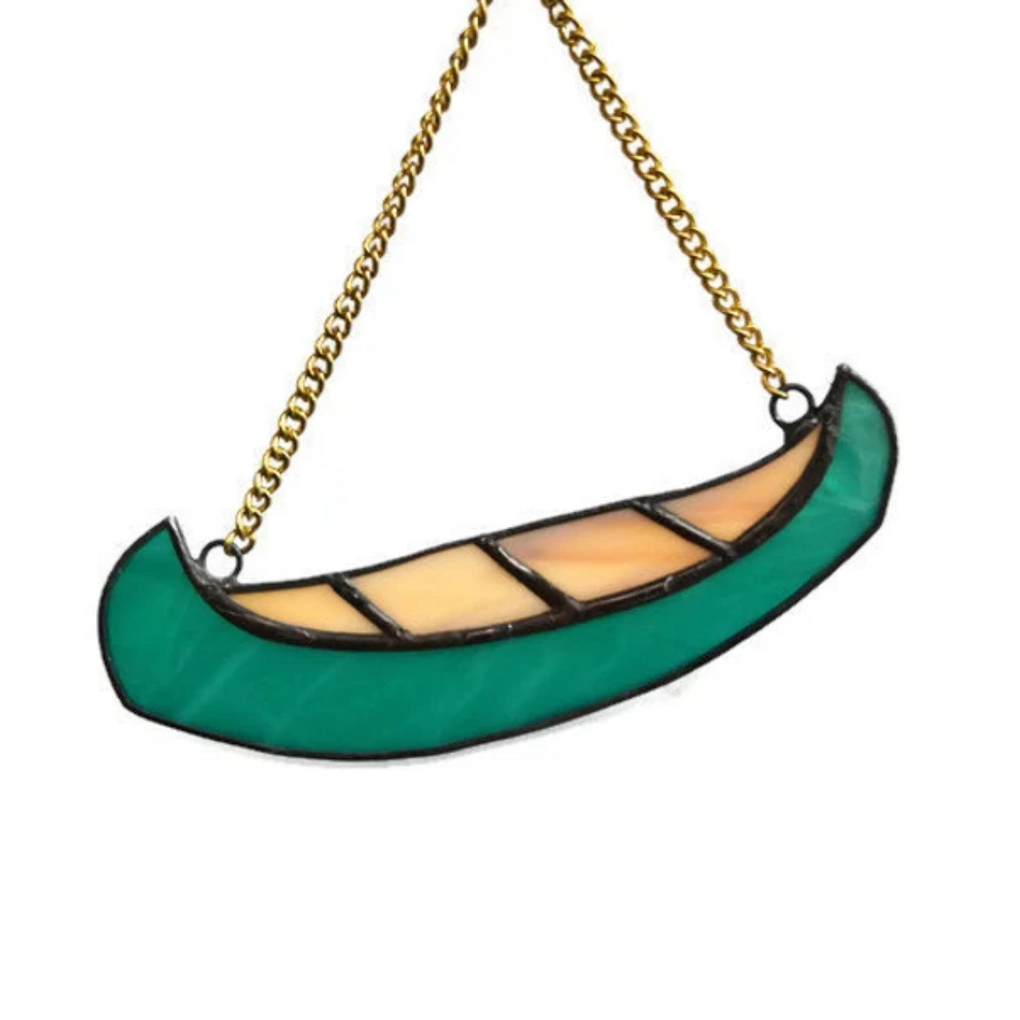 Teal Green Canoe Stained Glass Suncatcher