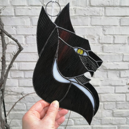 Scary Wild Witchy Cat Stained Glass Suncatcher