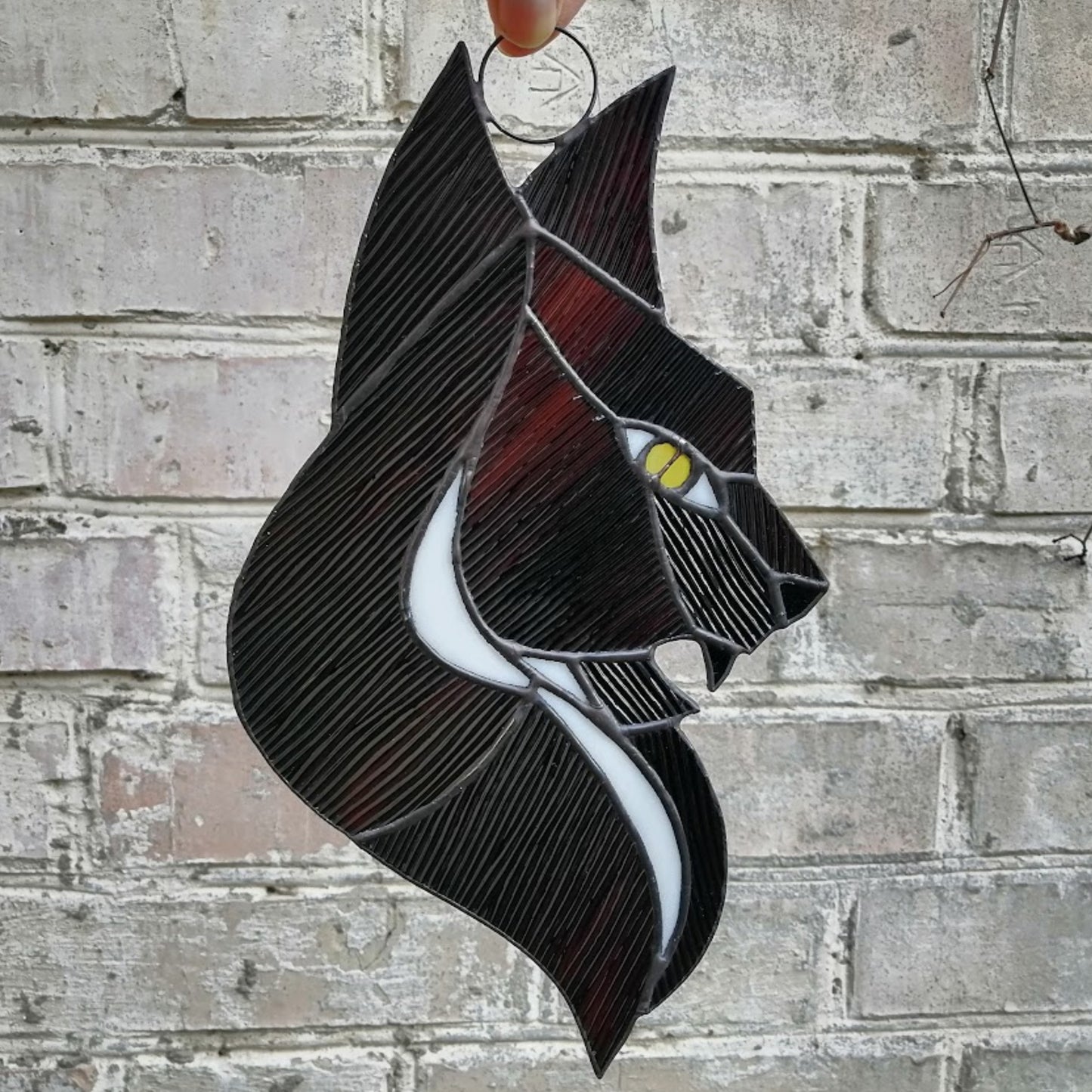 Scary Wild Witchy Cat Stained Glass Suncatcher