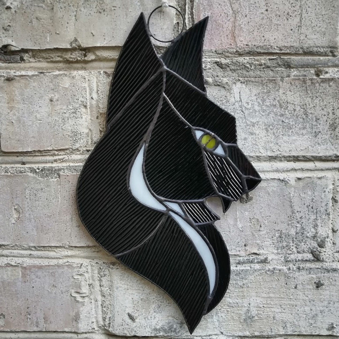 Scary Wild Witchy Cat Stained Glass Suncatcher