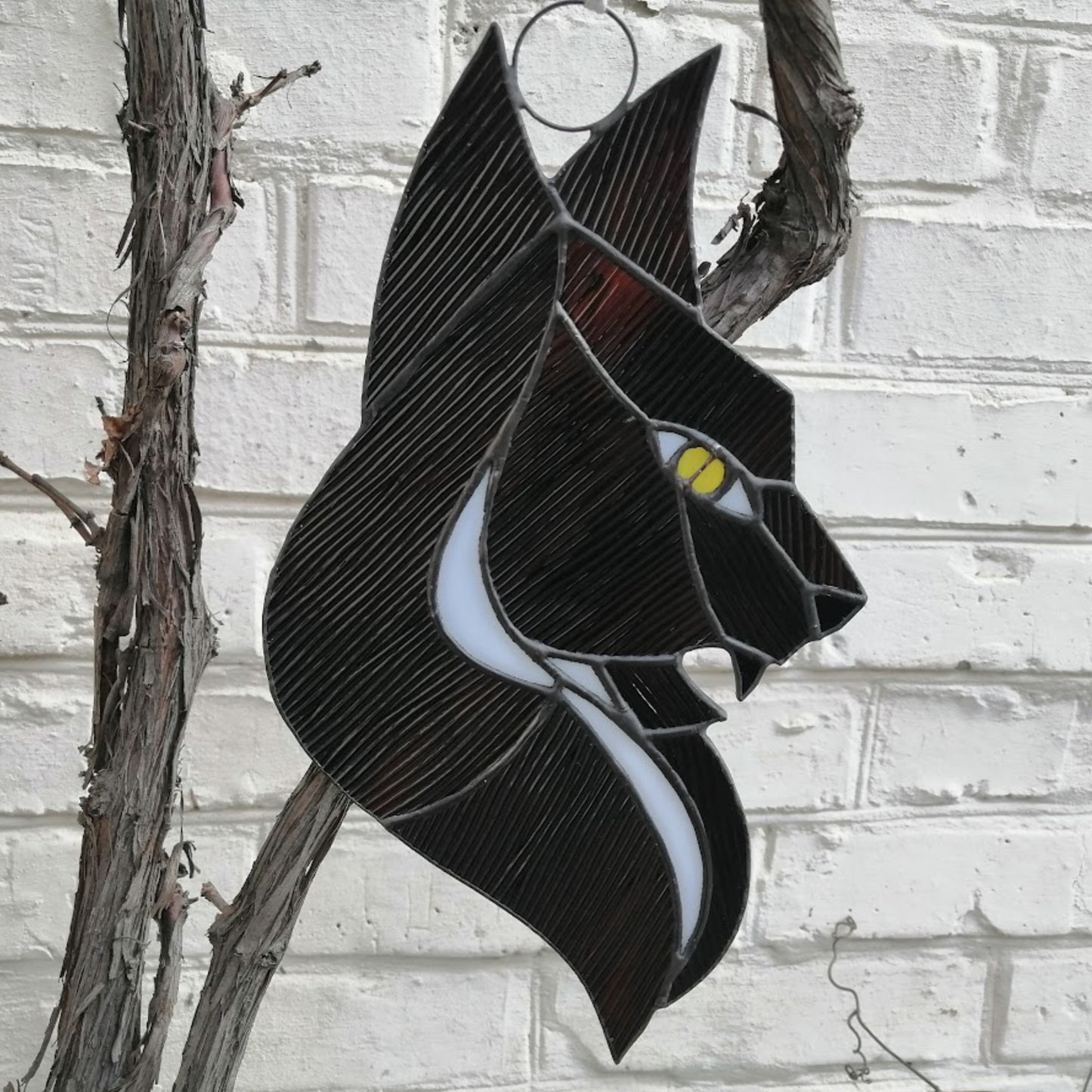 Scary Wild Witchy Cat Stained Glass Suncatcher