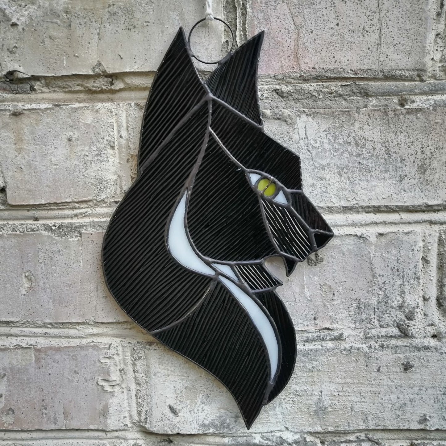 Scary Wild Witchy Cat Stained Glass Suncatcher